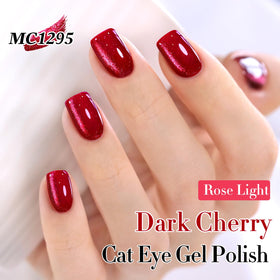 Dark Cherry Cat Eye Gel Polish under LED lamp