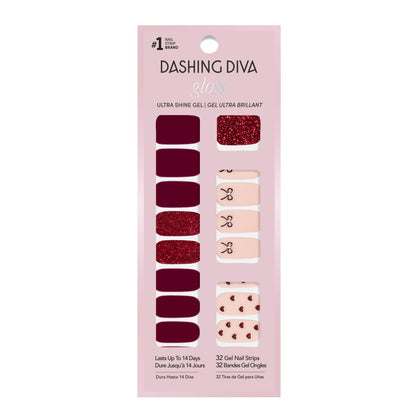 Dashing Diva Gloss Nail Strips Baby Girl front view with maroon and light pink designs