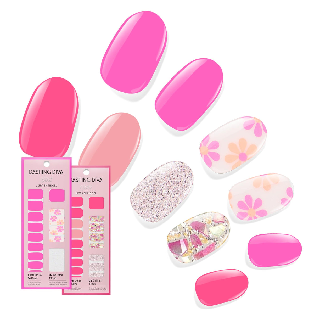 Dashing Diva Gloss Nail Strips Bundle front view with Coral Reef and Palm Beach sets