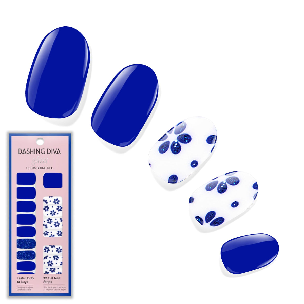 Dashing Diva Gloss Nail Strips Flor Azul front view with packaging