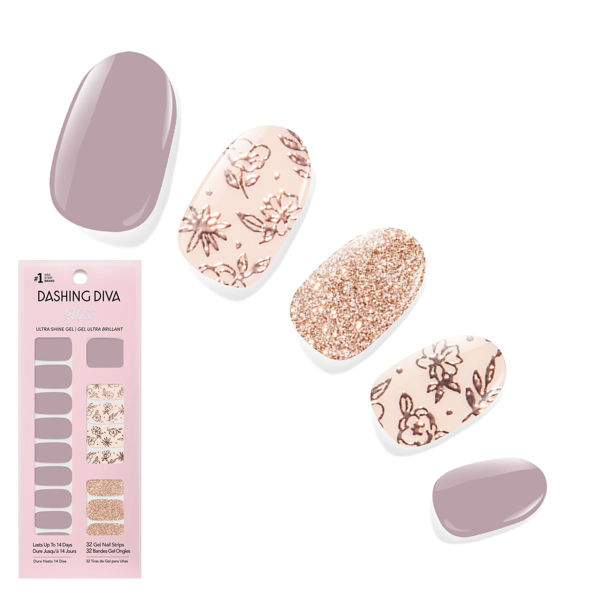 Dashing Diva Gloss Nail Strips Lavender Dreams front view with gel strips