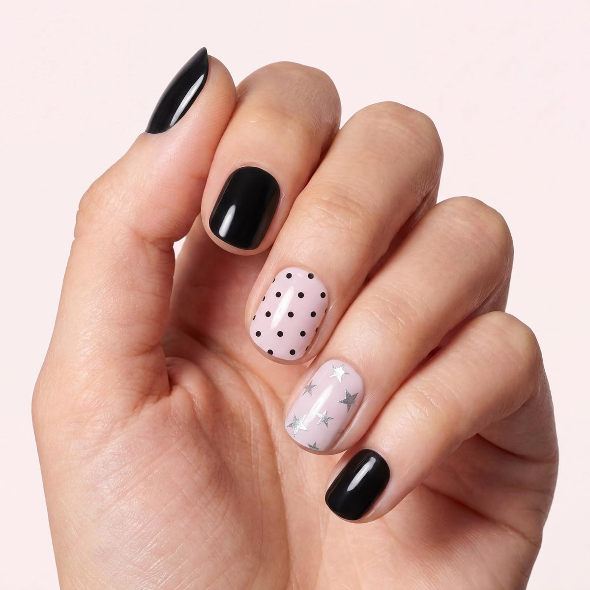 Dashing Diva Gloss Nail Strips Matchy Matchy black design close-up