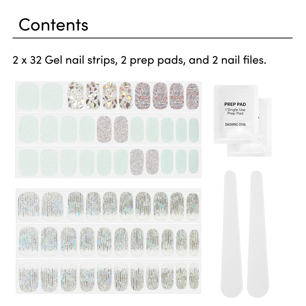 Dashing Diva nail strips set including 32 gel strips and accessories