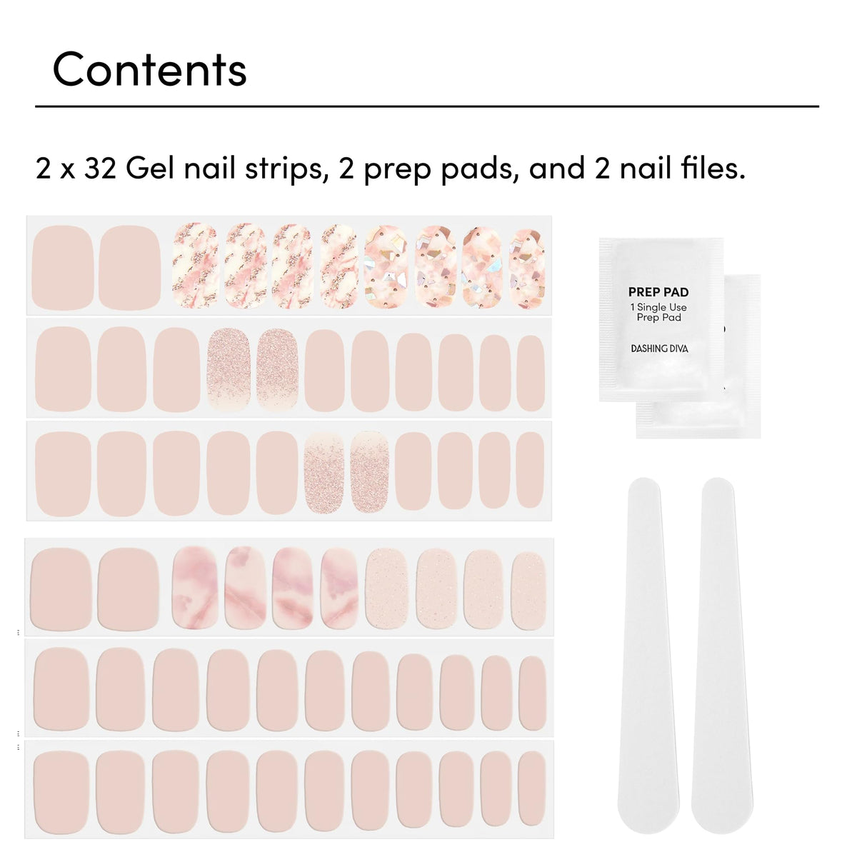 Dashing Diva nail strips with included prep pad and nail file