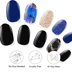 Dashing Diva nail strips with nail file and prep pad on a table