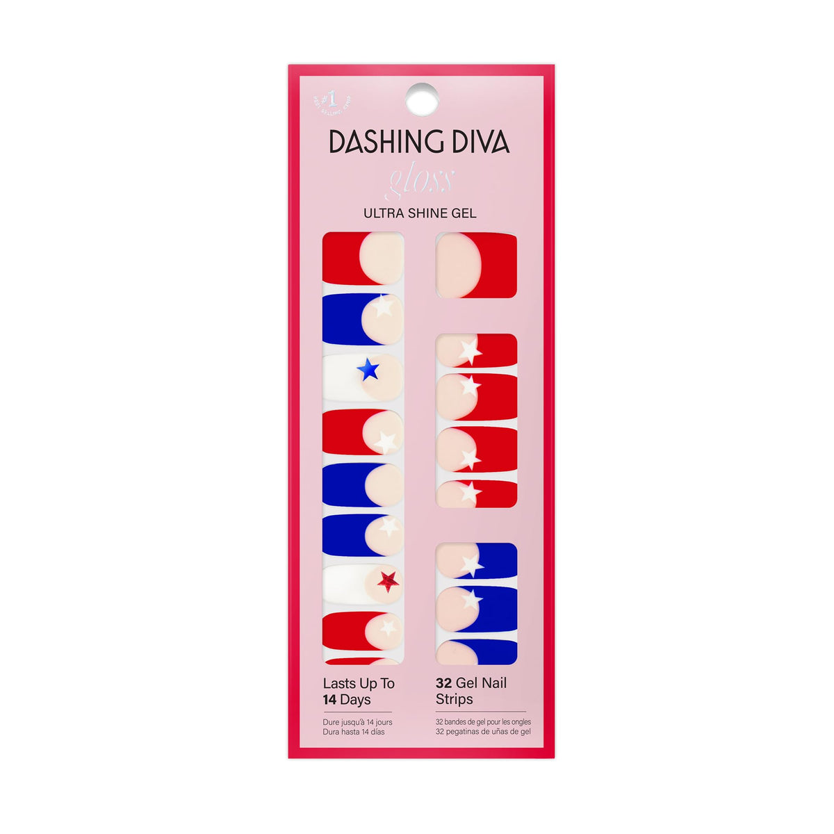 Dashing Diva Patriotic Gloss Nail Strips front view with packaging