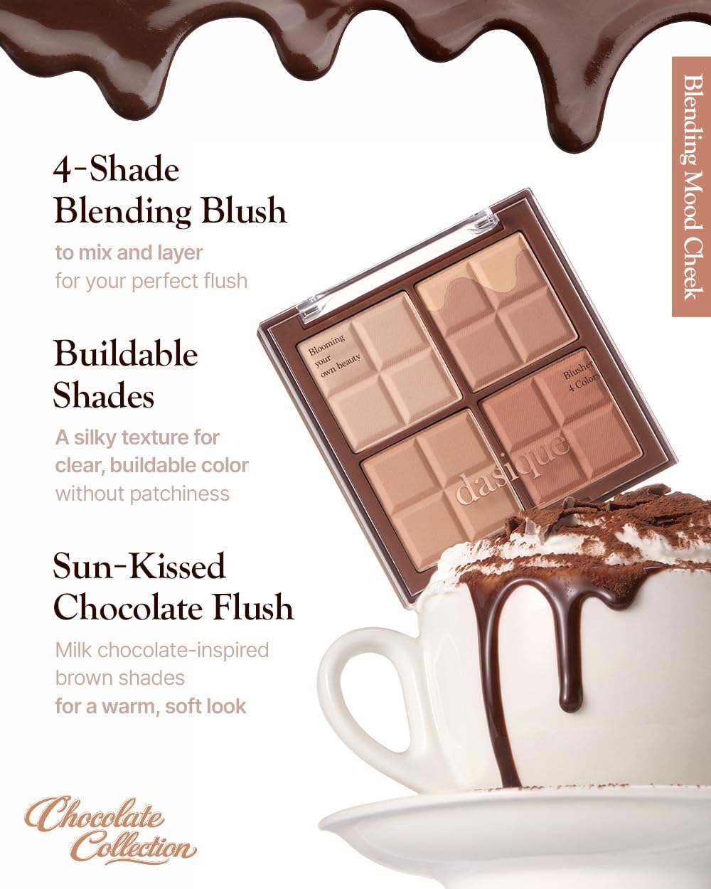 dasique Blending Mood Cheek #20 Melted Choco with brush