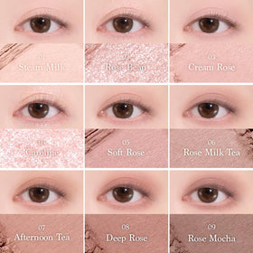 dasique Shadow Palette Rose Milk Tea lifestyle scene with makeup tools