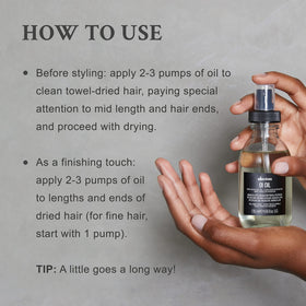 Davines OI Oil 60g in a lifestyle setting on a bathroom shelf
