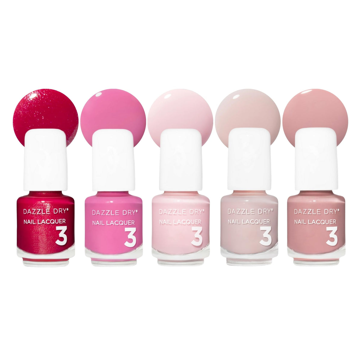 Dazzle Dry Mini Flight Best of Pinks collection front view with five mini lacquers