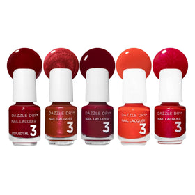 Dazzle Dry Mini Flight Best of Reds collection front view with five mini lacquers