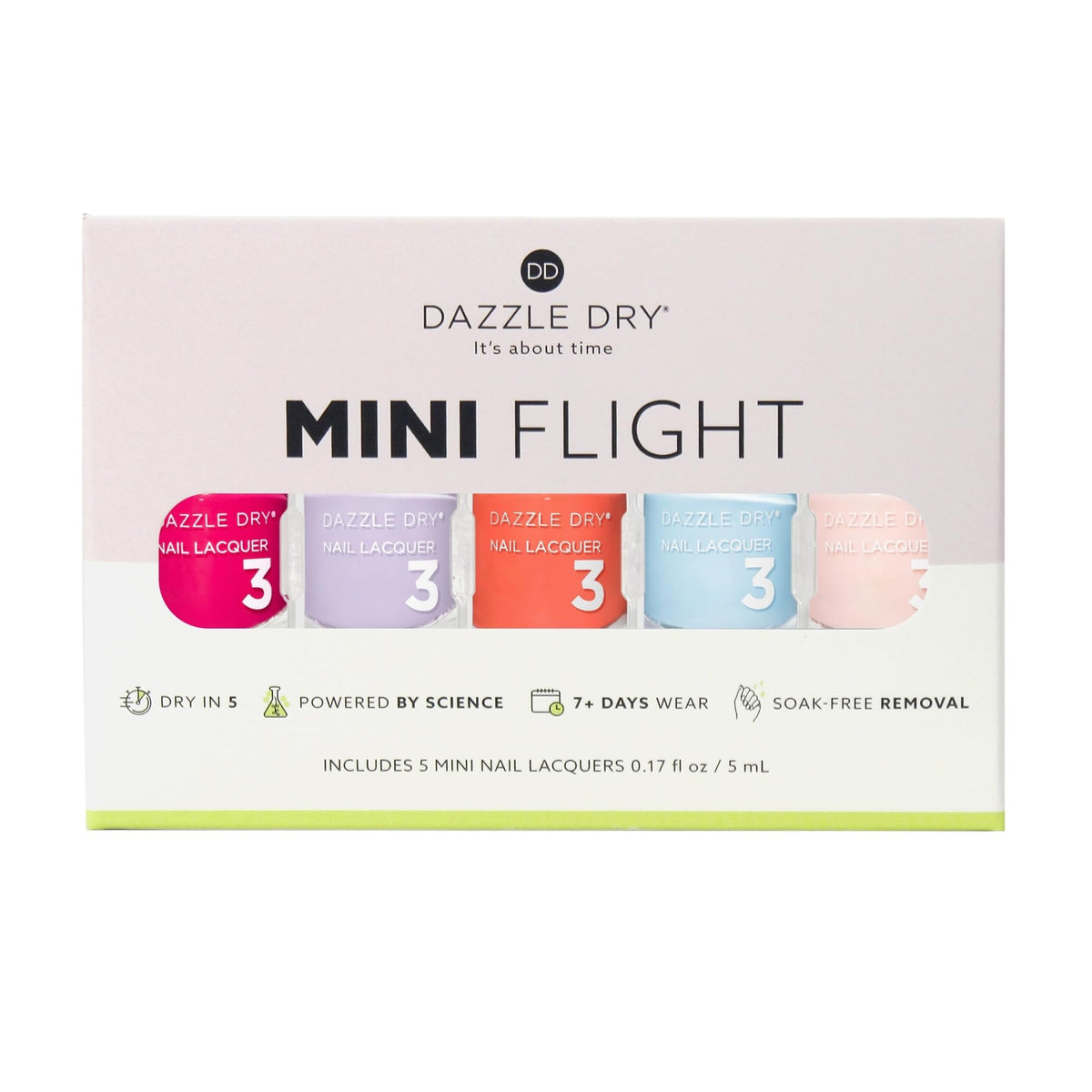 Dazzle Dry mini lacquers in vibrant colours including pink and lavender