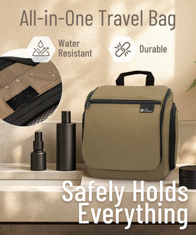 DD D&D Wanderlust Hanging Travel Toiletry Bag open displaying 10 compartments
