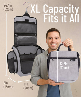 DD D&D Wanderlust Hanging Travel Toiletry Bag open showing 10 compartments