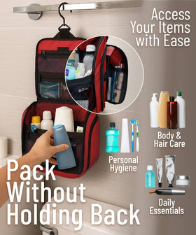 DD D&D Wanderlust Toiletry Bag displayed with travel accessories