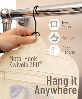 DD D&D Wanderlust Toiletry Bag hanging in a bathroom