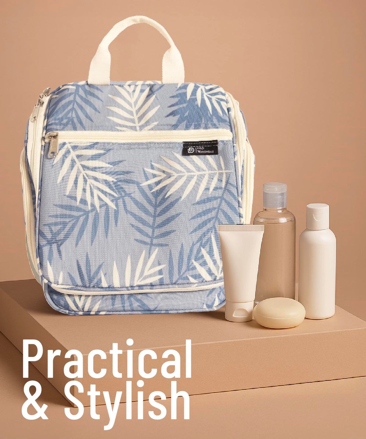 DD D&D Wanderlust Toiletry Bag lifestyle scene on a travel counter