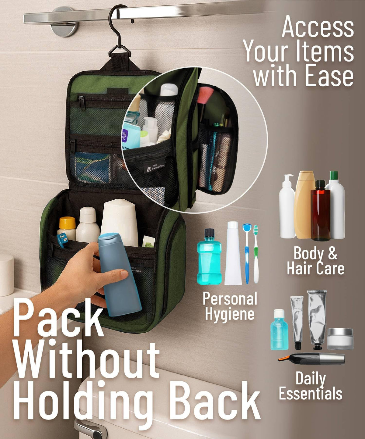 DD D&D Wanderlust Toiletry Bag packed for camping trip