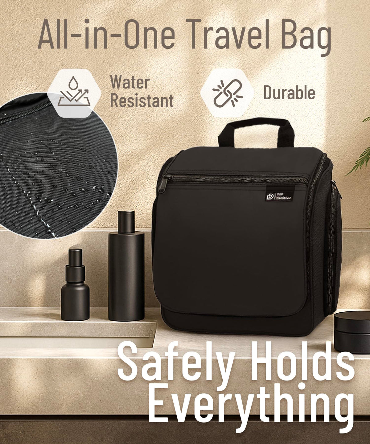 DD D&D Wanderlust Toiletry Bag side view with YKK zippers