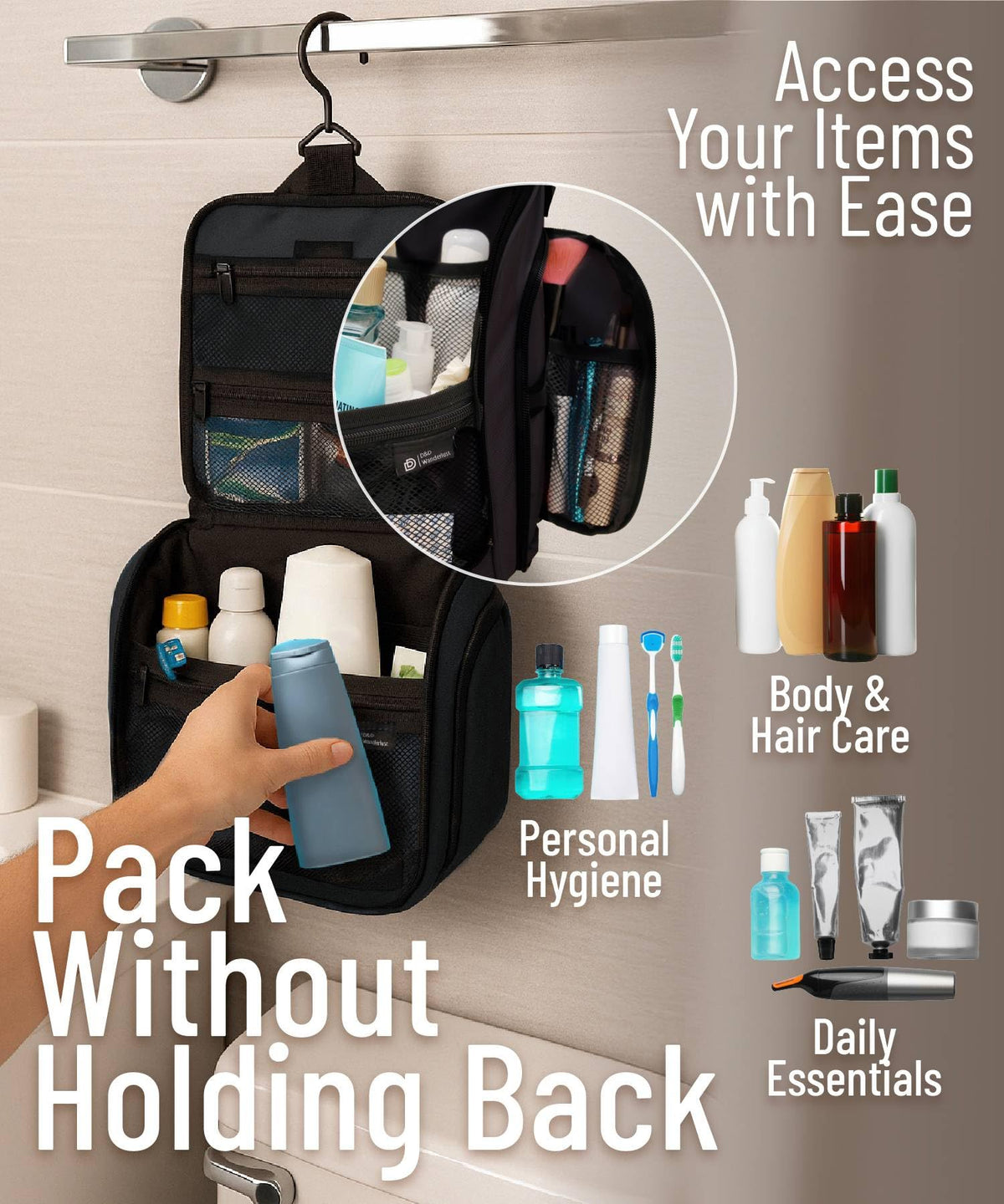 DD D&D Wanderlust Toiletry Bag with XXL metal swivel hook