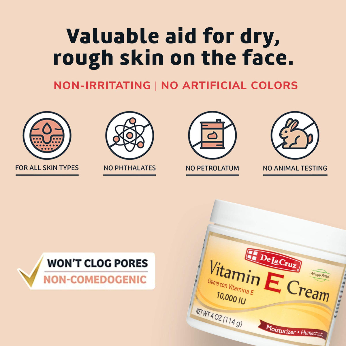 De La Cruz Vitamin E Cream Moisturiser with a soft towel