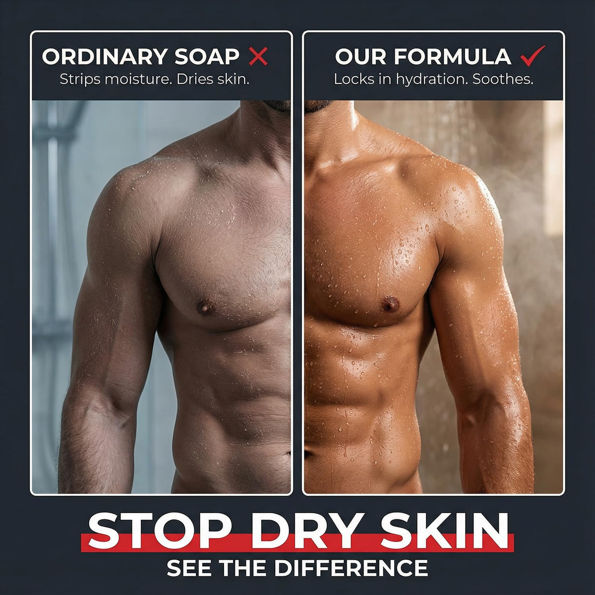 Dead Sea Collection Sandalwood Men’s Body Wash in a shower setting
