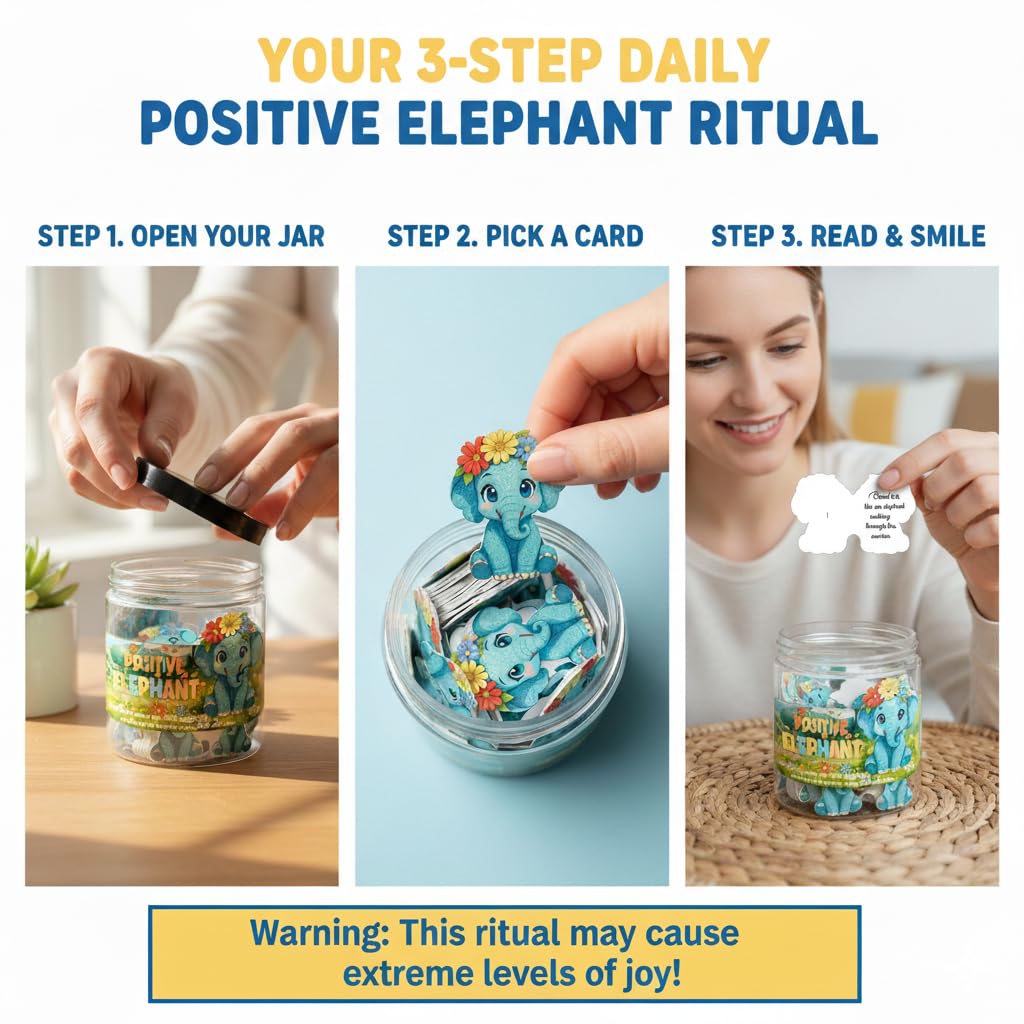 DEARMINE Positive Elephant Jar with playful elephant illustrations