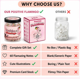 DEARMINE Positive Flamingo Jar with cards fanned out beside it