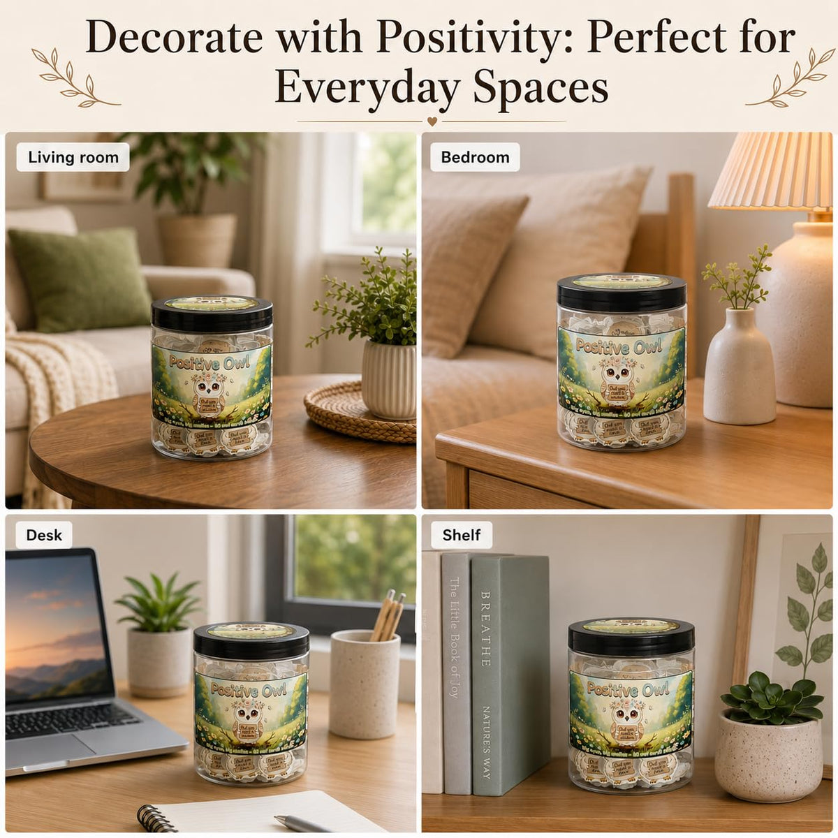 DEARMINE Positive Owl Jar displayed among office decor