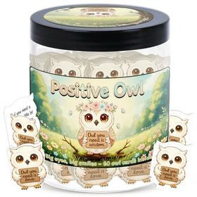 DEARMINE Positive Owl Jar front view with affirmation cards