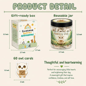 DEARMINE Positive Owl Jar on a desk with motivational cards