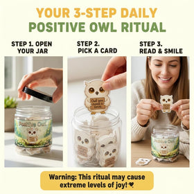 DEARMINE Positive Owl Jar with open lid showing affirmation cards