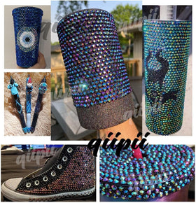 Decorated shoes with Light Blue AB Rhinestones