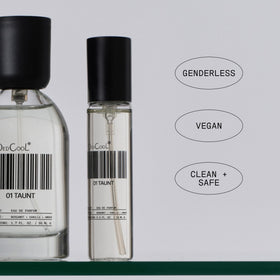 DedCool Mochi Milk Eau de Parfum 15 mL bottle on a vanity
