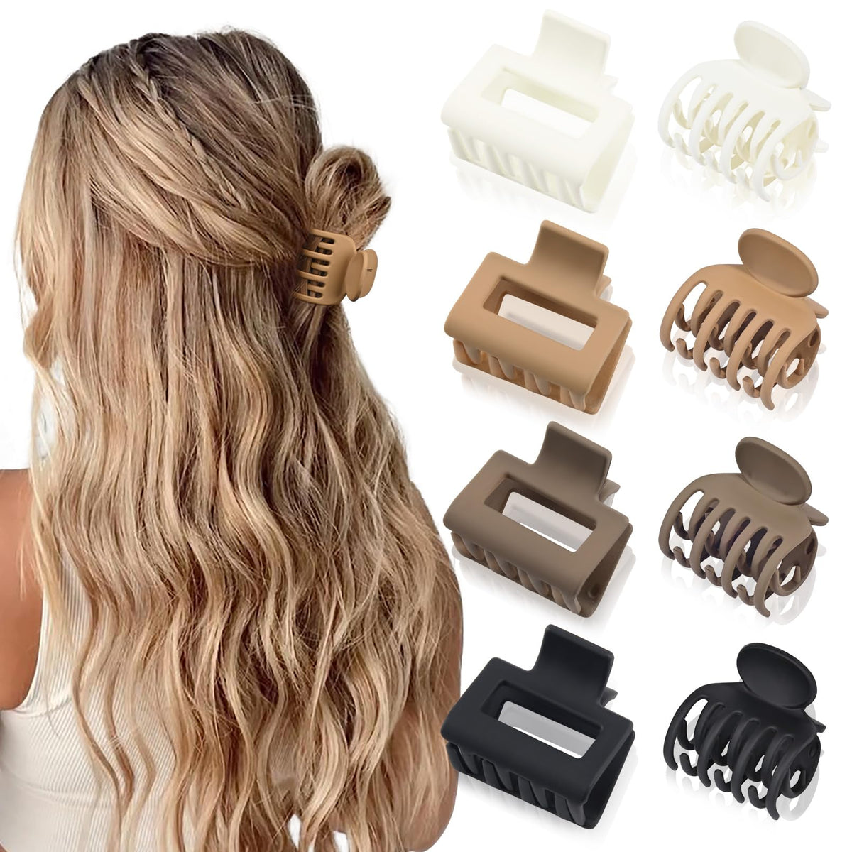 DEEKA 8 pack hair clips set in beige, brown, khaki, and black