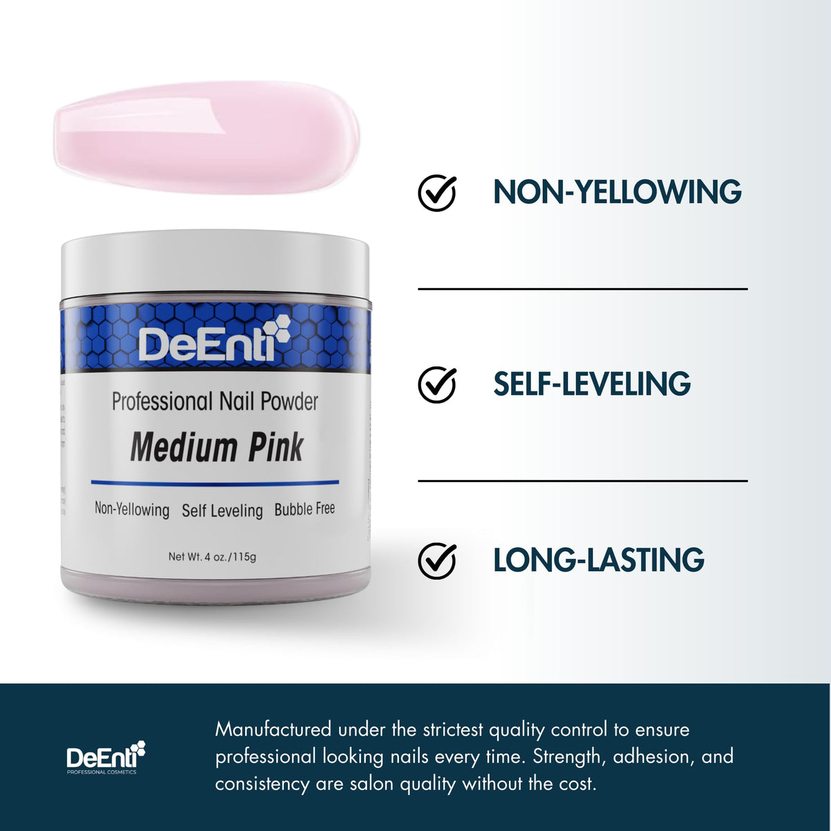 DeEnti Acrylic Nail Powder 4oz Medium Pink powder close-up