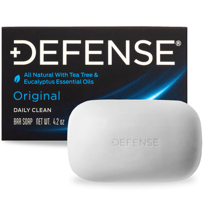 Defense Soap 4.2 Oz Bar front view with natural tea tree and eucalyptus oil