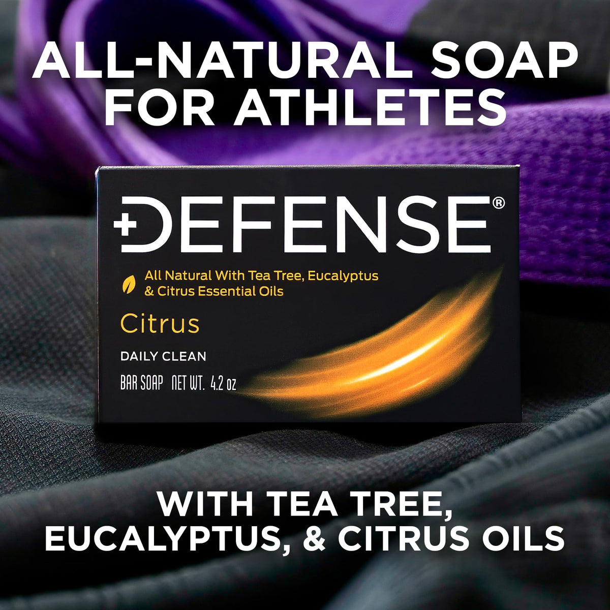 Defense Soap Citrus Bar on bathroom counter