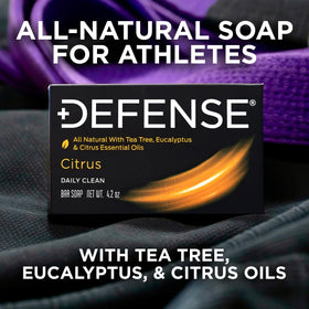 Defense Soap Citrus Bar on bathroom counter