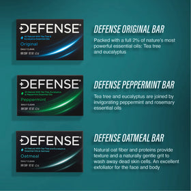 Defense Soap Oatmeal Bar Soap displayed with natural ingredients