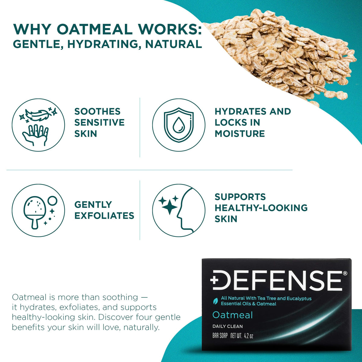 Defense Soap Oatmeal Bar Soap with eucalyptus leaves