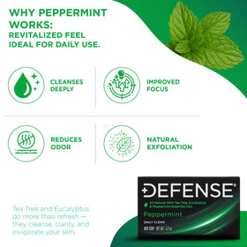 Defense Soap peppermint bar soap in use