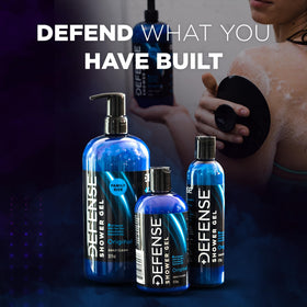 Defense Soap Tea Tree Body Wash 32oz in a bathroom setting