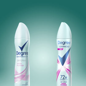 Degree Advanced Antiperspirant Deodorant Dry Spray on a bathroom counter