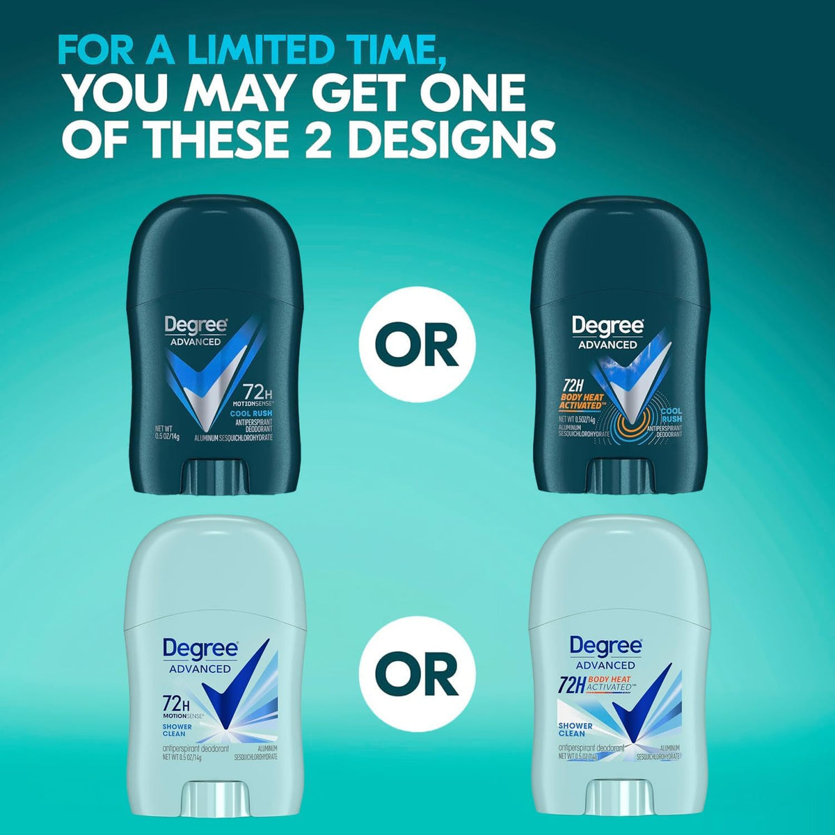 Degree Advanced Travel Deodorant variety pack on display