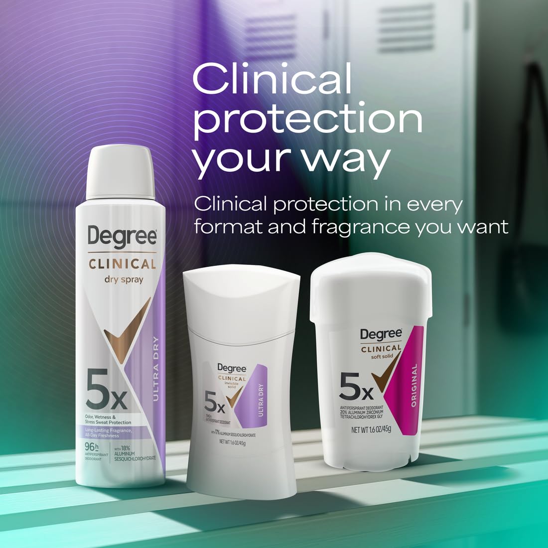 Degree Clinical Antiperspirant Deodorant with fresh fruit background