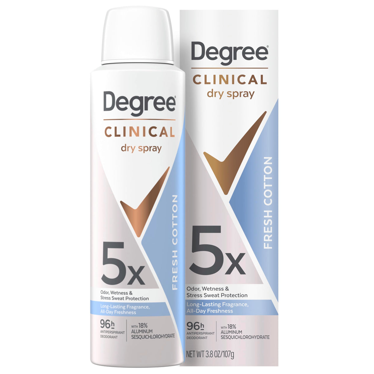 Degree Clinical Strength Antiperspirant 5X Protection Fresh Cotton front view