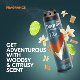 Degree Men Adventure Antiperspirant Dry Spray application close-up