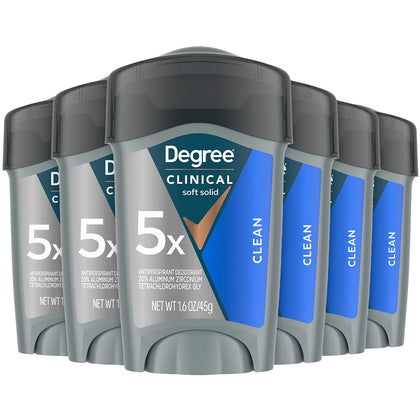 Degree Men Clean Clinical Antiperspirant Deodorant front view pack of 6
