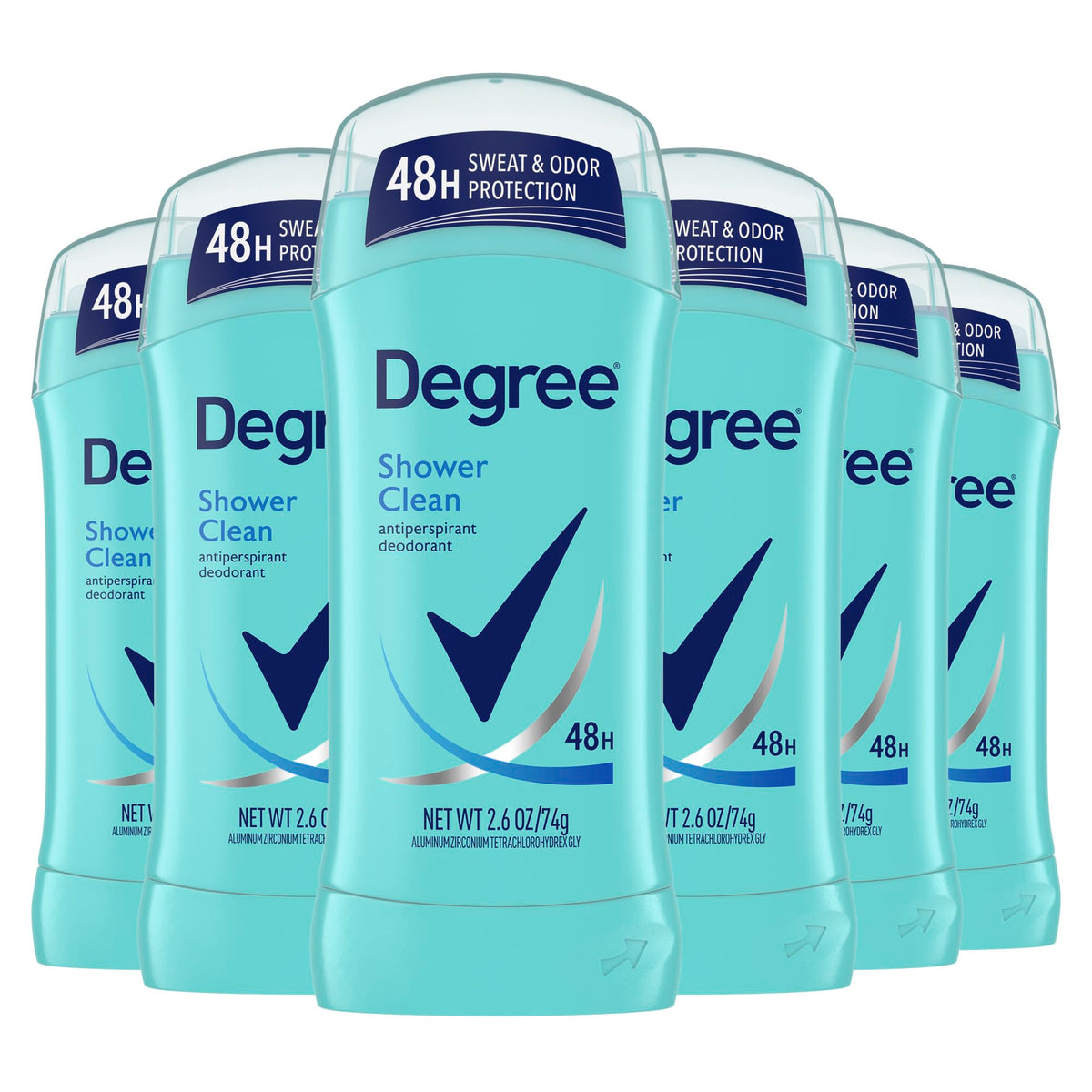 Degree Shower Clean Antiperspirant Deodorant front view pack of 6